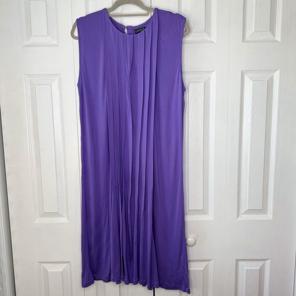 LAUREN RALPH LAUREN Purple Pleated Front Shift Dress Sleeveless Women's XL